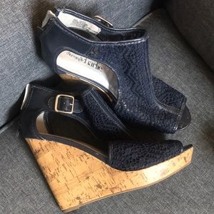 Navy blue wedge sandals
